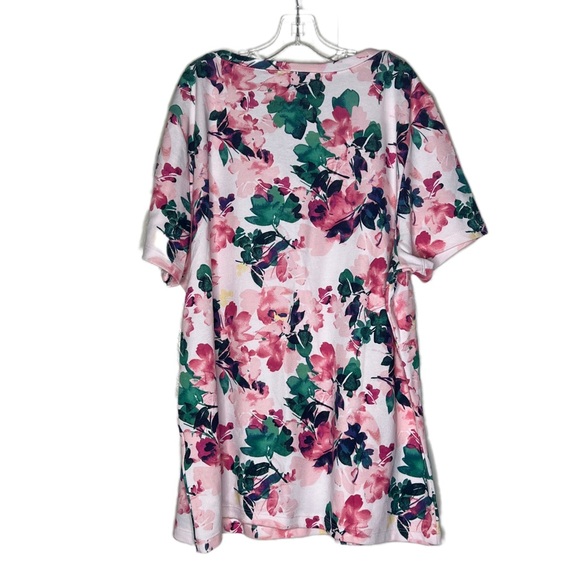 NWT |Karen Scott Pretty Floral on a Pink Top Henley Neck Short Sleeve Size:PXL - Picture 3 of 7